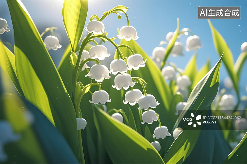 【AI数字艺术】晨曦中的铃兰花特写插画图片素材