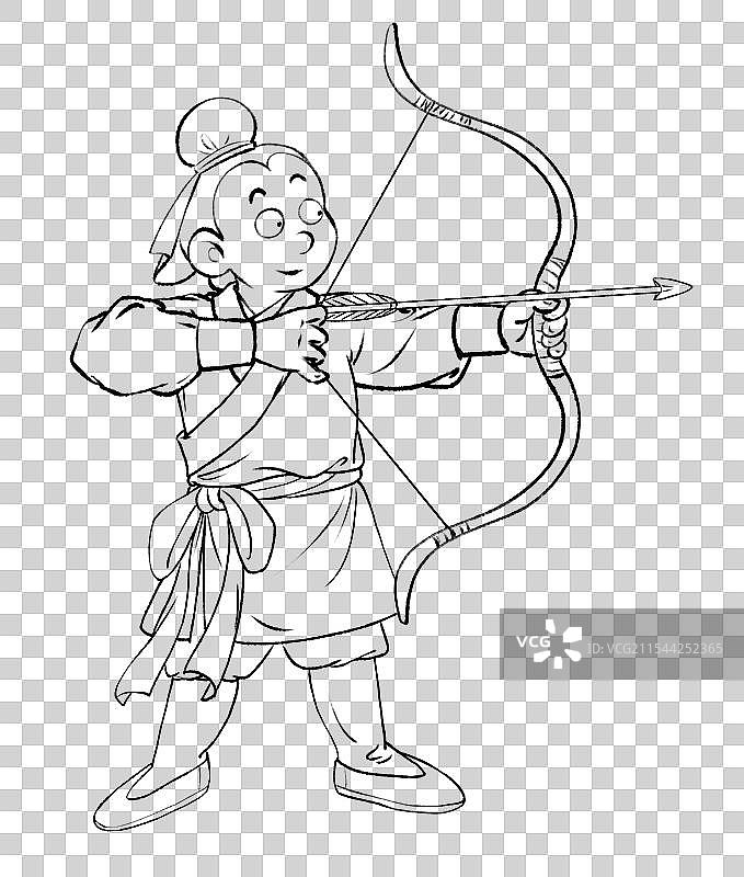 射箭的后羿卡通漫画神话人物线稿元素图片素材