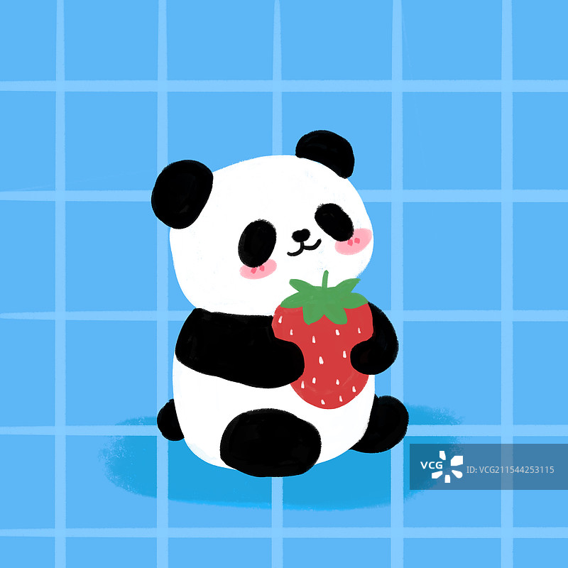 熊猫草莓肌理插画图片素材