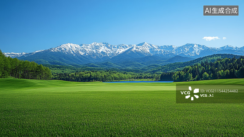 【AI数字艺术】雪山和草地的自然风光图片素材