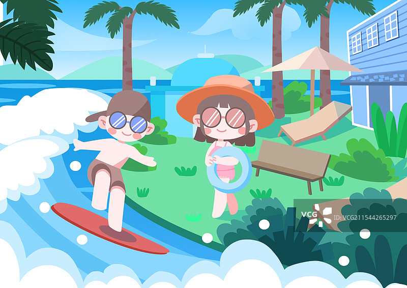 夏日沙滩滑水图片素材