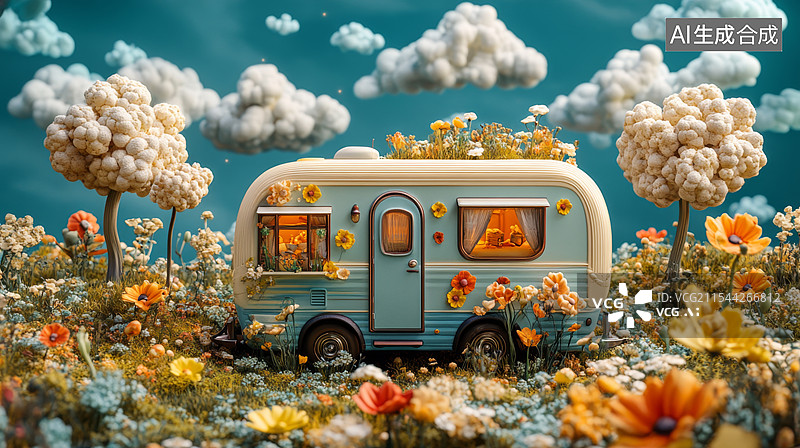 【AI数字艺术】动画版微缩房车图片素材