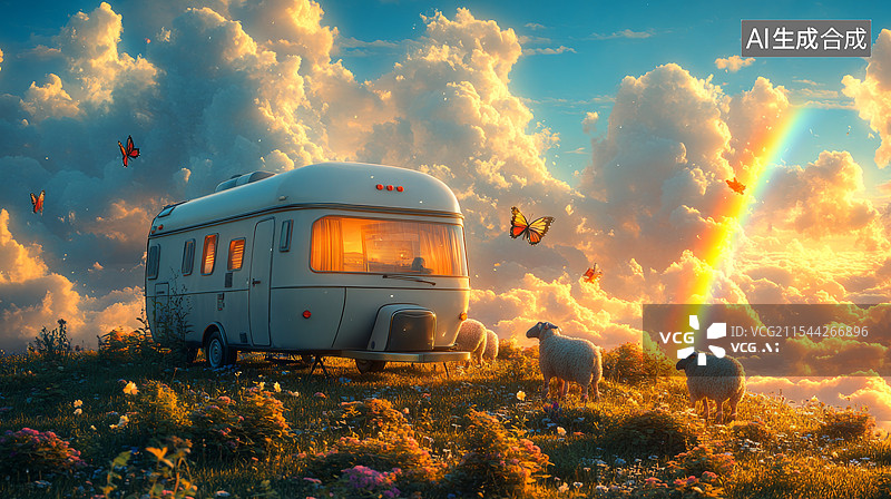 【AI数字艺术】动画版微缩房车图片素材