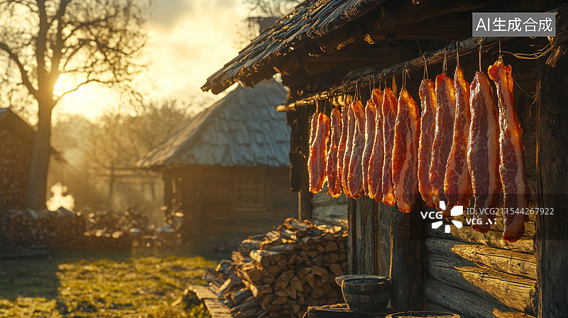 【AI数字艺术】烟熏肉 腊肉 腊肠 烟熏肠 年货图片素材