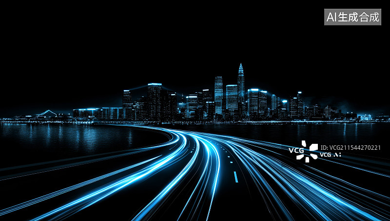 【AI数字艺术】城市网络的夜晚图片素材
