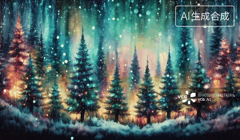 【AI数字艺术】冬夜森林图片素材