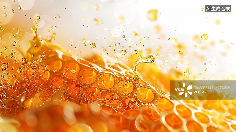 【AI数字艺术】金色蜂巢与蜂蜜特写背景图片素材