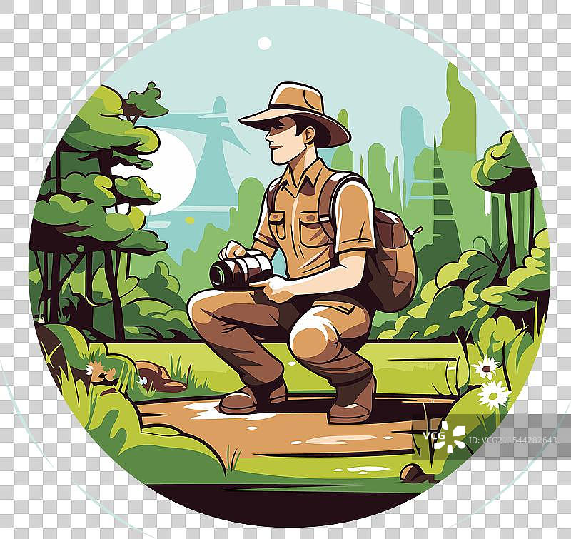 公园里拿着望远镜的游客图片素材