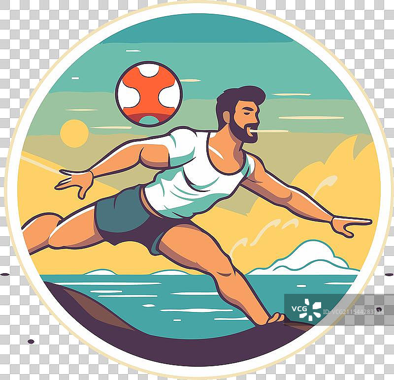 复古风格的沙滩足球运动员与足球图片素材