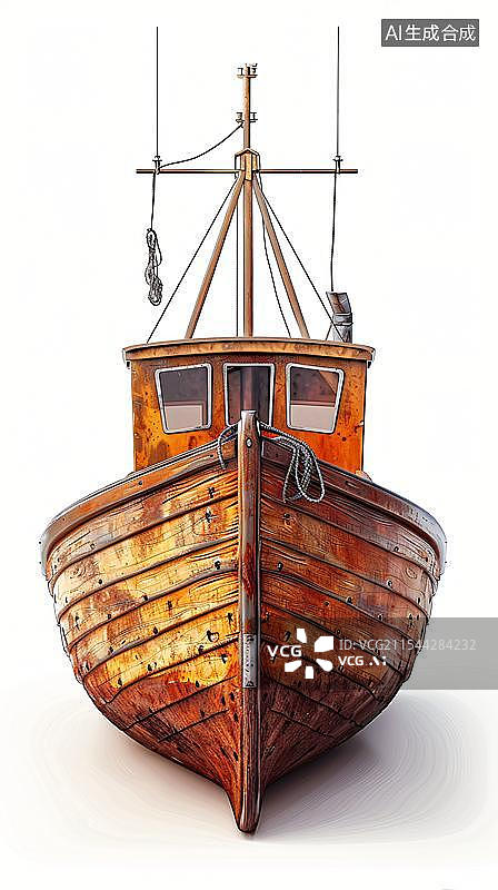【AI数字艺术】白色背景下的渔船特写镜头图片素材