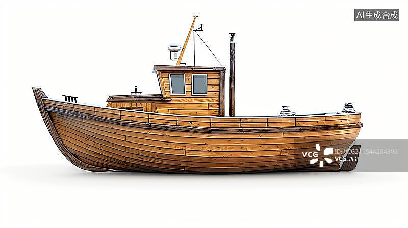 【AI数字艺术】白色背景下的渔船特写镜头图片素材