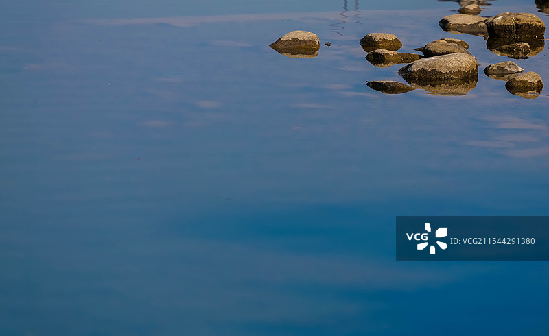 宁静的有礁石的湖面图片素材