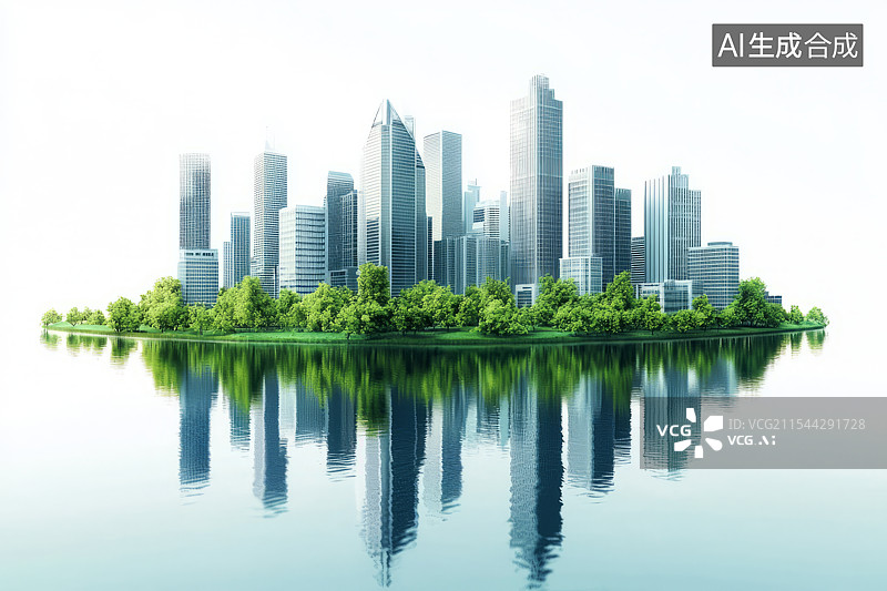 【AI数字艺术】现代城市建筑和水中倒影图片素材