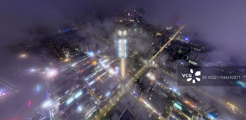 航拍视角下城脉大厦夜景风光图片素材