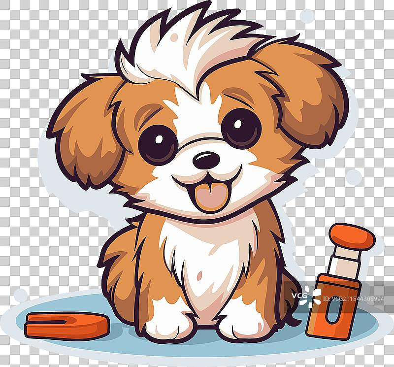 可爱的卡通西施犬坐在地板上图片素材