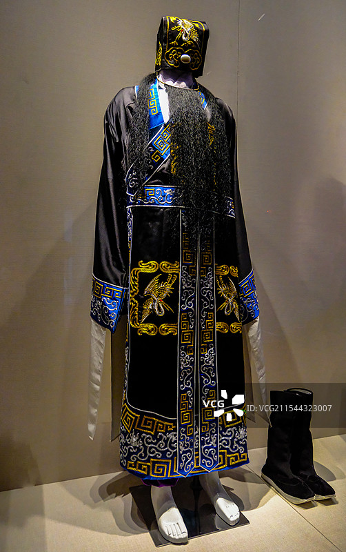 中国河南郑州博物馆馆藏文物精品，豫声豫调，豫剧面具，豫剧服饰，豫剧乐器，曲剧，曲剧戏装，越调图片素材