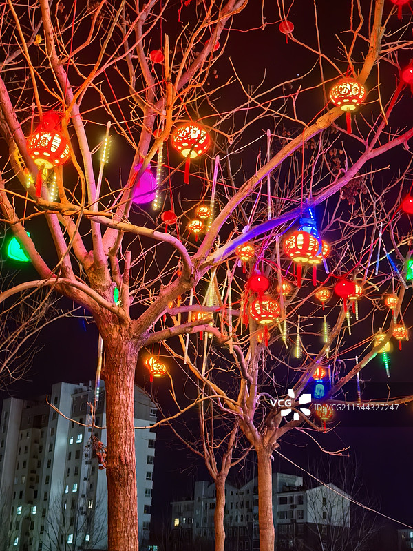 火树银花不夜天，华灯普照福灯艳霓虹闪烁蛇年到，千年大计看雄安图片素材