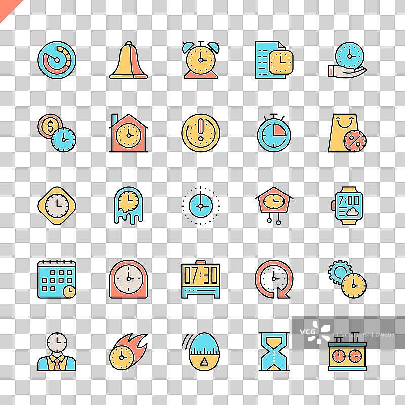 网站和移动设备的扁平线条时间图标集图片素材