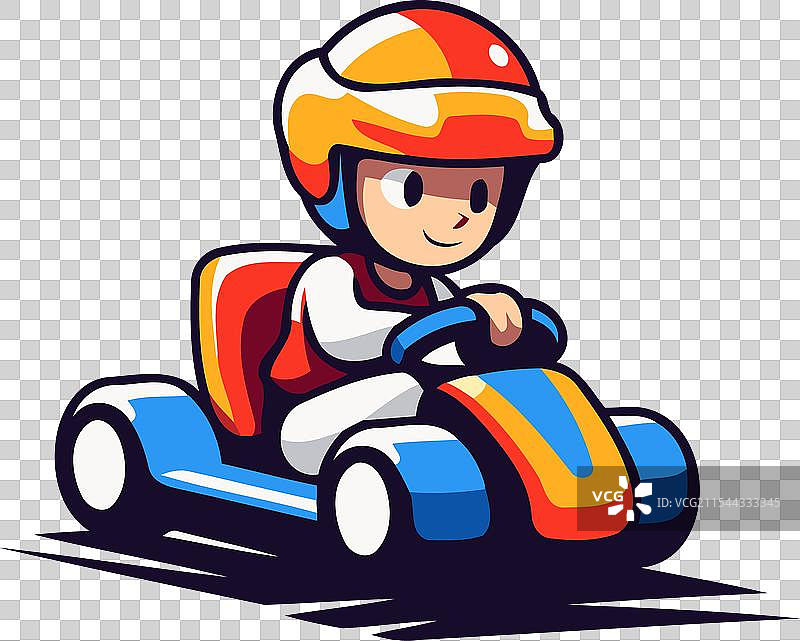 平面风格的卡通卡丁车男孩，戴着头盔图片素材
