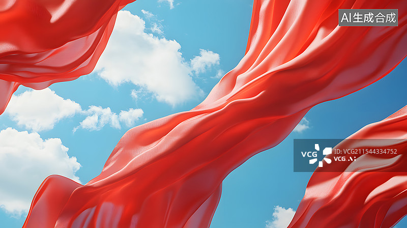 【AI数字艺术】天空中的红色绸缎图片素材