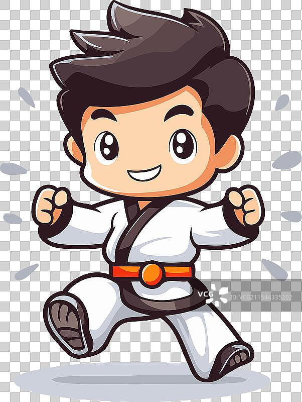 跆拳道男孩卡通角色孤立在白色背景上图片素材