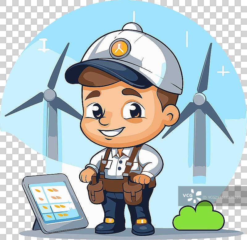 可爱的卡通男孩，戴着飞行员帽和制服图片素材