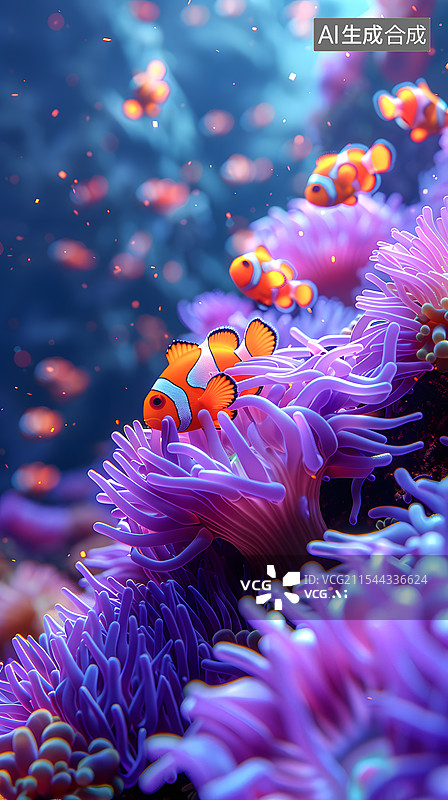 【AI数字艺术】珊瑚中的小丑鱼图片素材