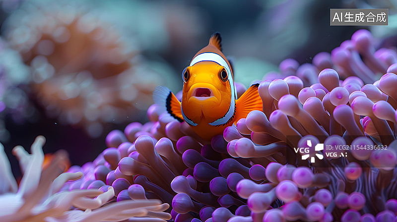 【AI数字艺术】珊瑚中的小丑鱼图片素材