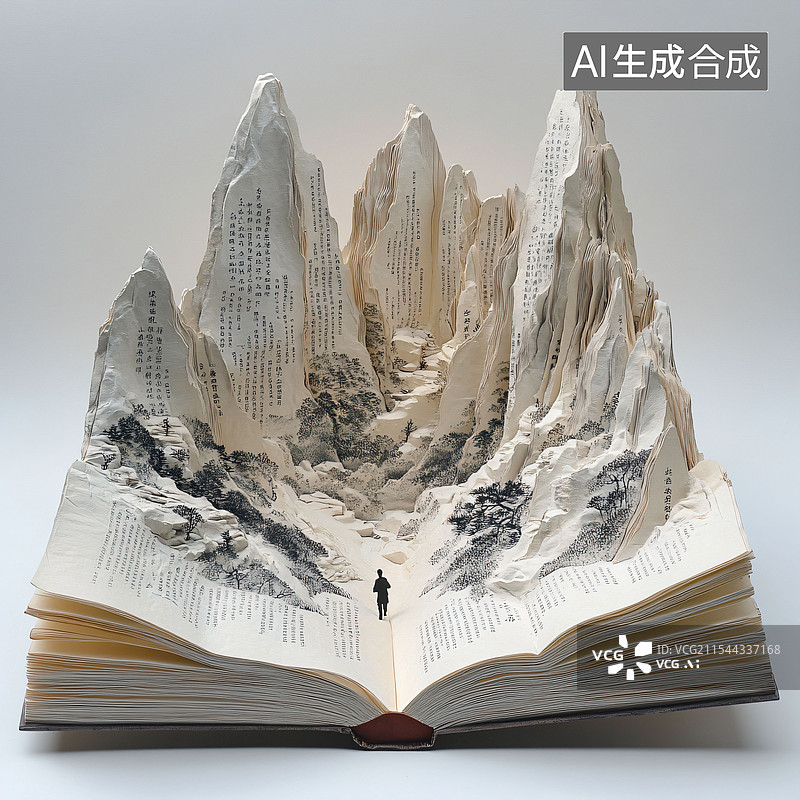 【AI数字艺术】书雕、书、山、雕刻、工艺品、C4D图片素材