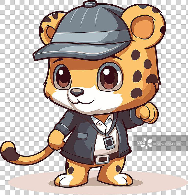 可爱的卡通豹子穿着夹克和帽子图片素材