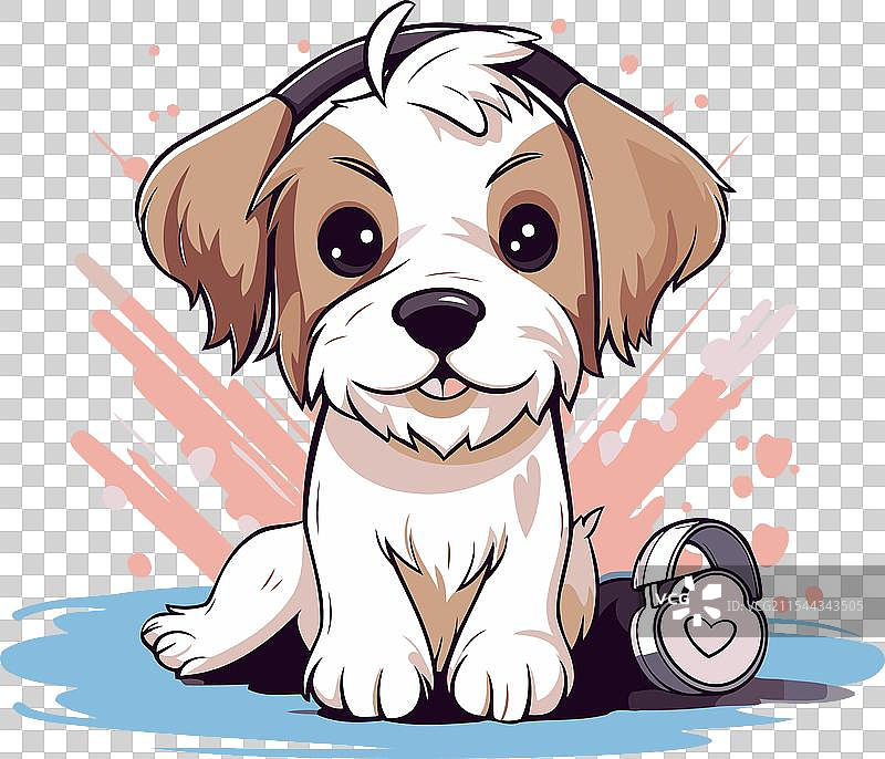 可爱的卡通西施犬小狗戴着耳机图片素材