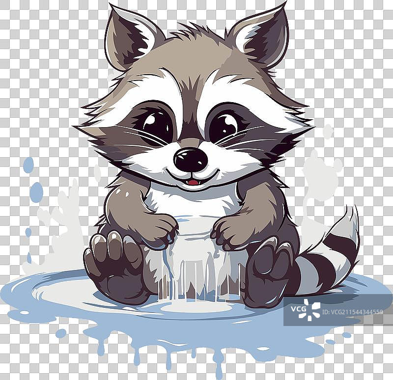 可爱的浣熊正在杯子里喝水图片素材