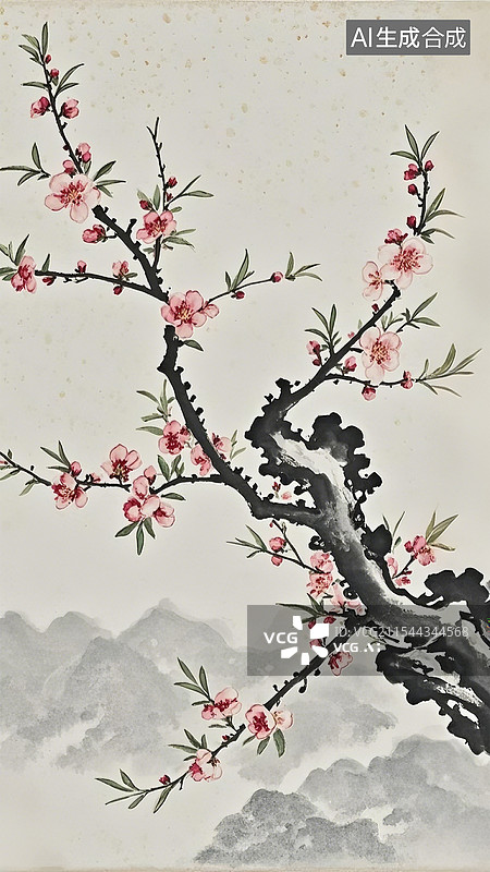 【AI数字艺术】水墨桃花图片素材