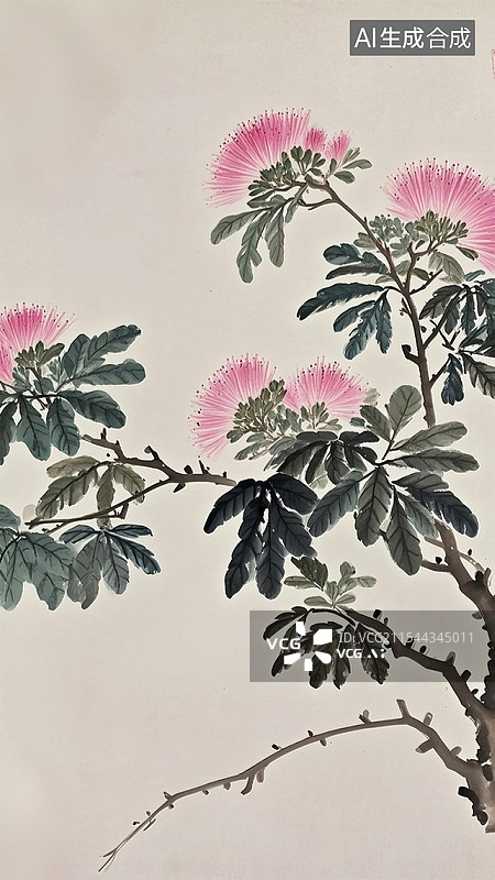 【AI数字艺术】水墨合欢花图片素材