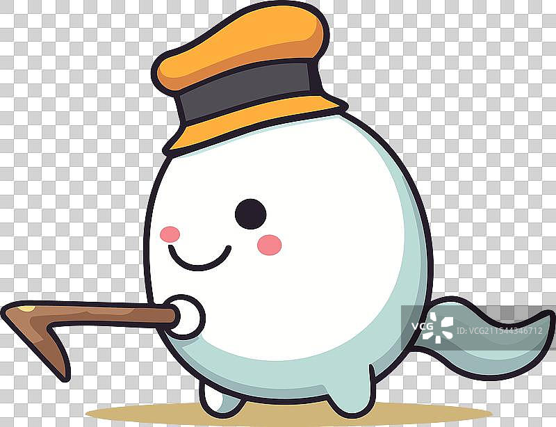可爱的卡通雪人，戴着帽子和冰镐图片素材