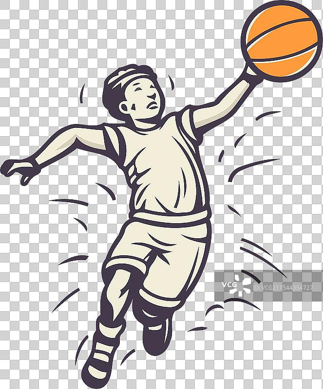 复古风格的篮球运动员跳起投球图片素材