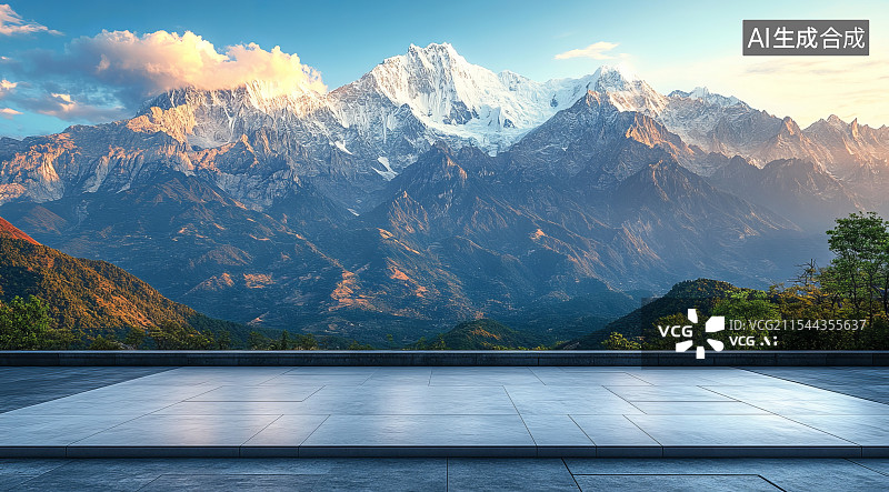 【AI数字艺术】雪山与地面广场图片素材