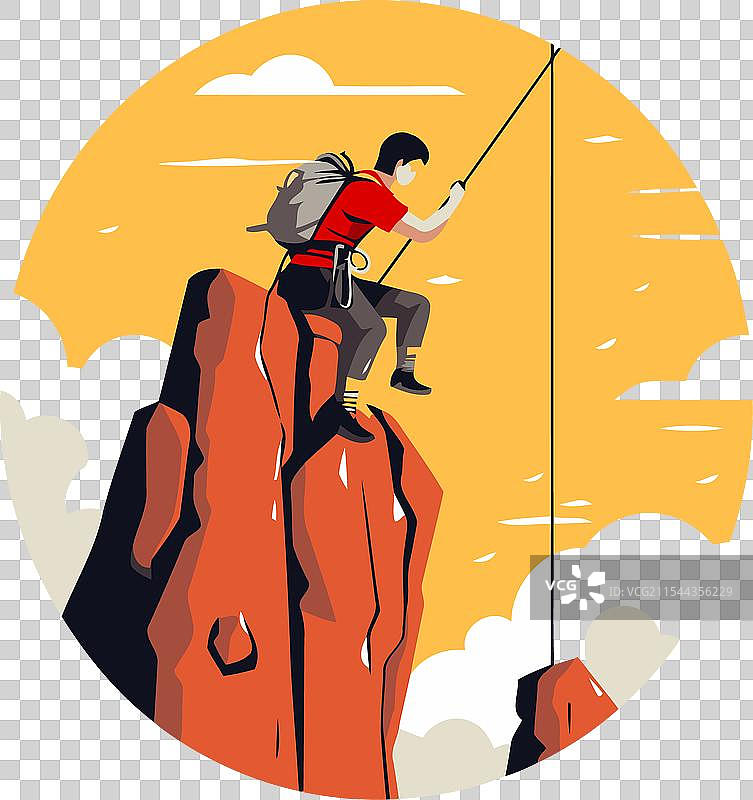 平面风格的登山者在山上图片素材