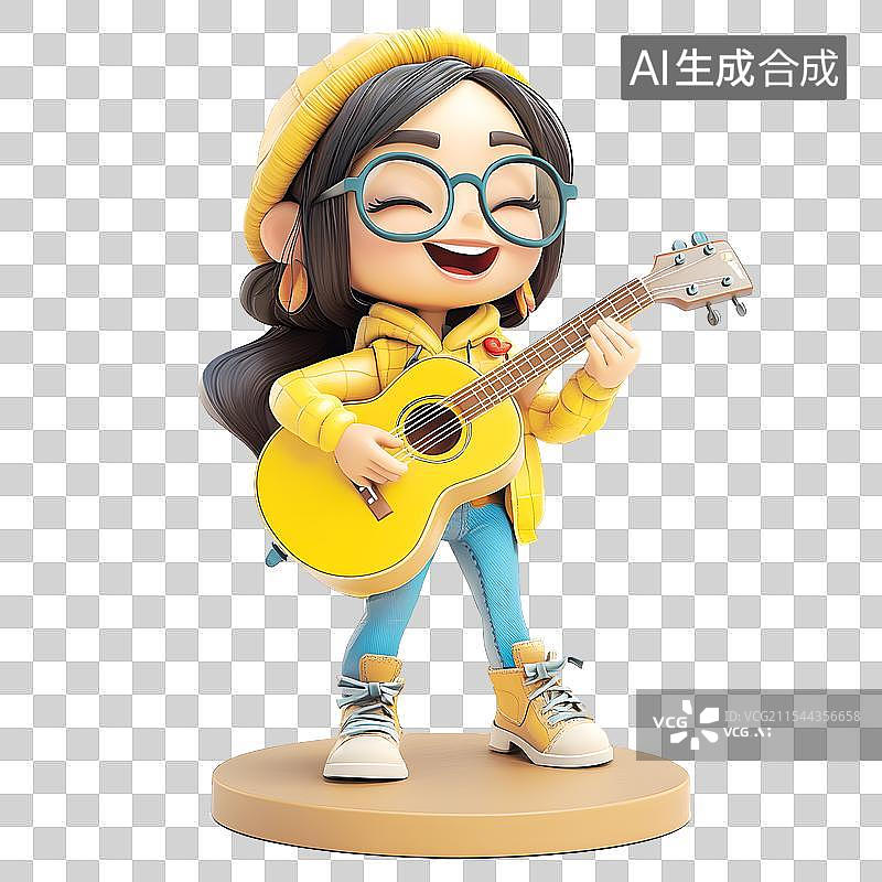 【AI数字艺术】3D卡通风格 弹吉他的女孩图片素材