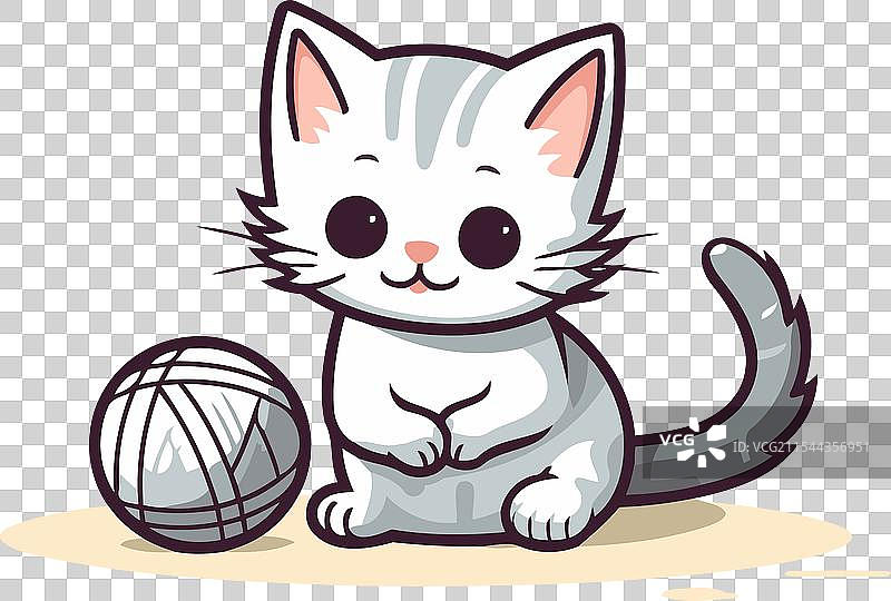 可爱的卡通猫在玩毛线球图片素材