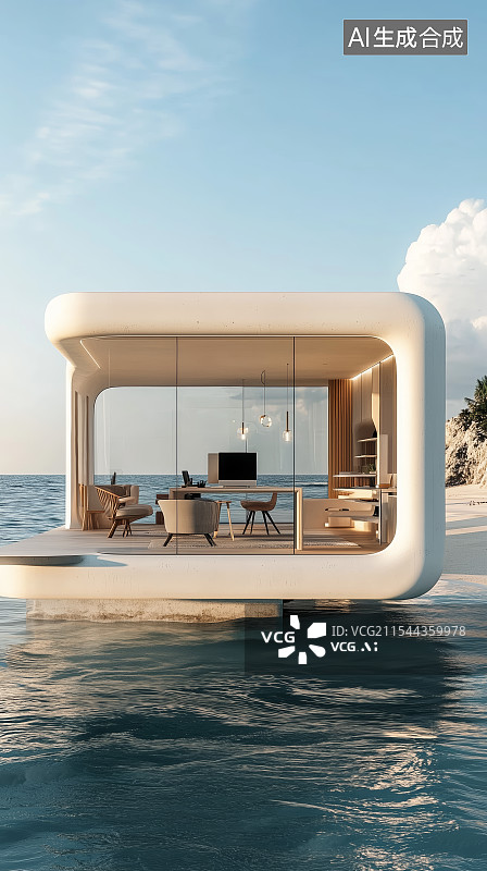【AI数字艺术】海边的现代别墅房屋建筑图片素材