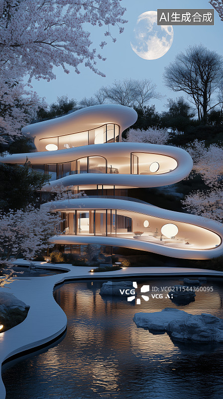 【AI数字艺术】中式园林古代建筑风景图片素材