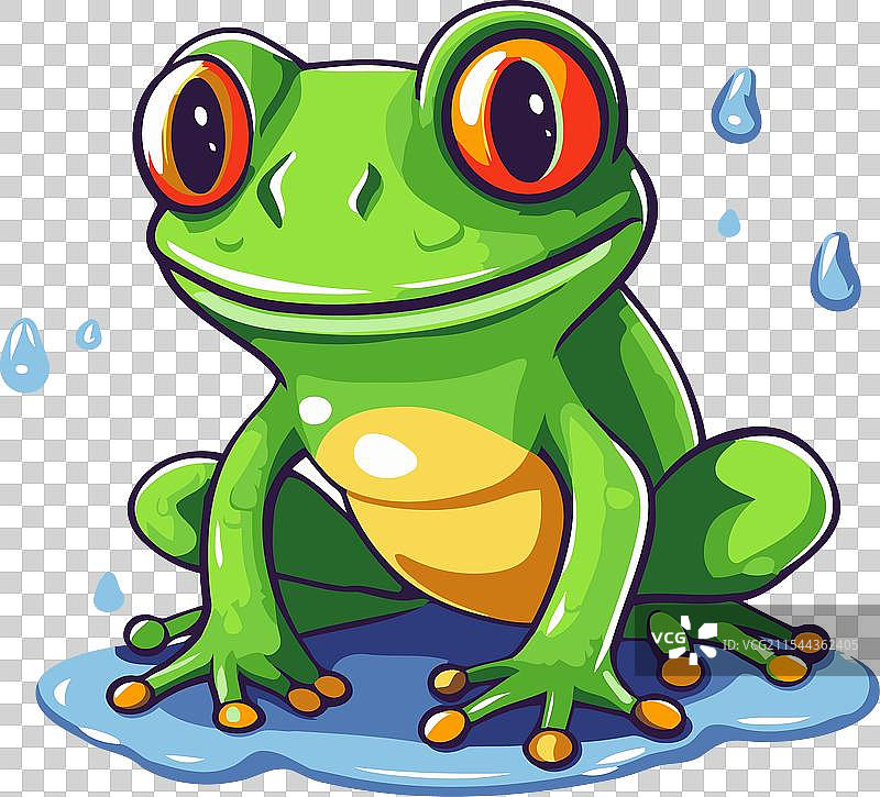 可爱的卡通绿色青蛙坐在地上图片素材