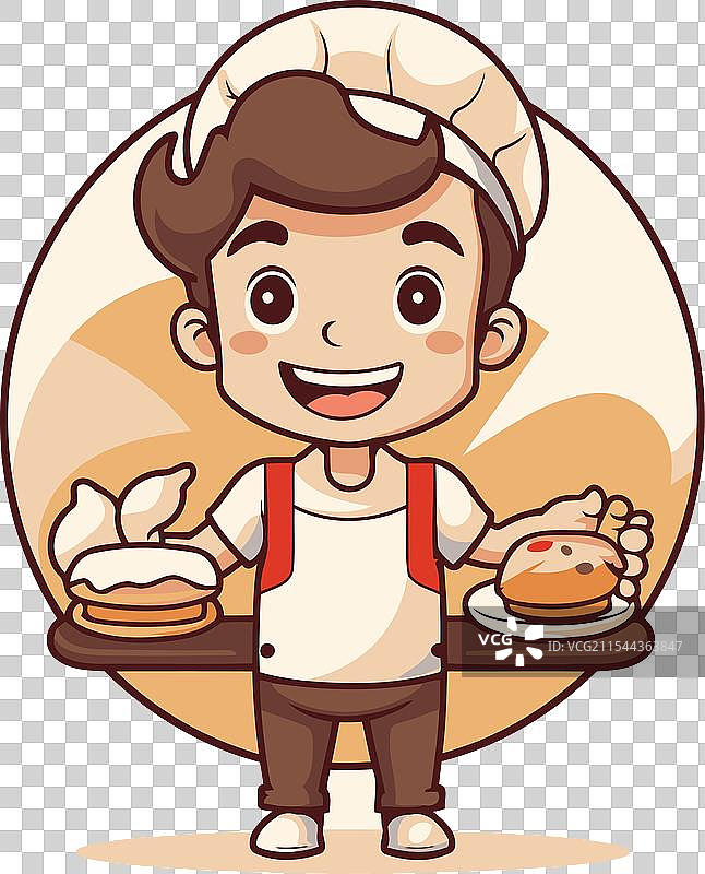 卡通面包师男孩与面包和小圆面包图片素材