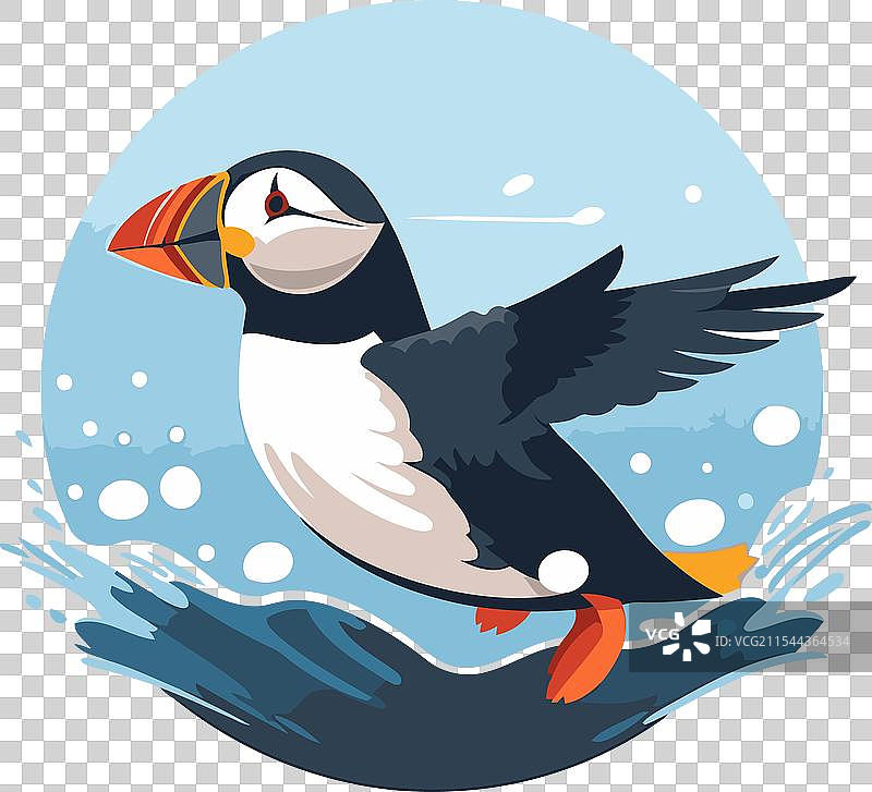 平面风格的海中飞翔的海雀图片素材