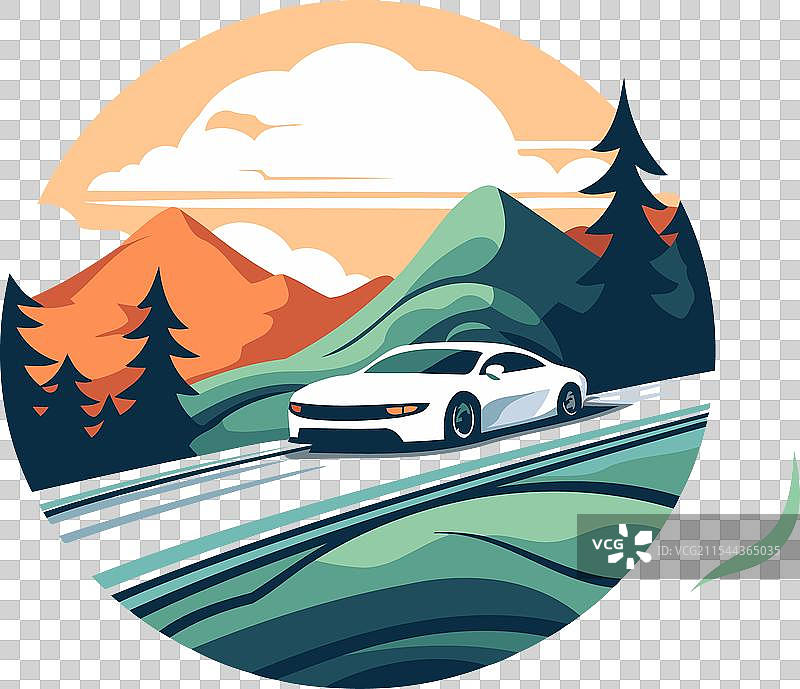 平面风格的山路上的汽车图片素材
