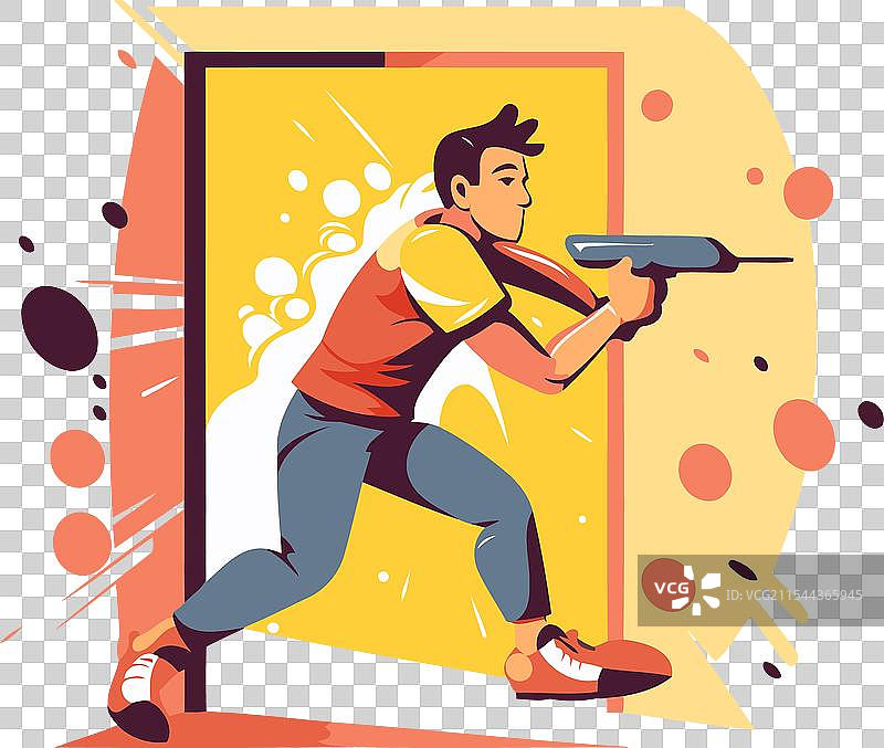 手持枪支的彩弹球运动员扁平设计图片素材