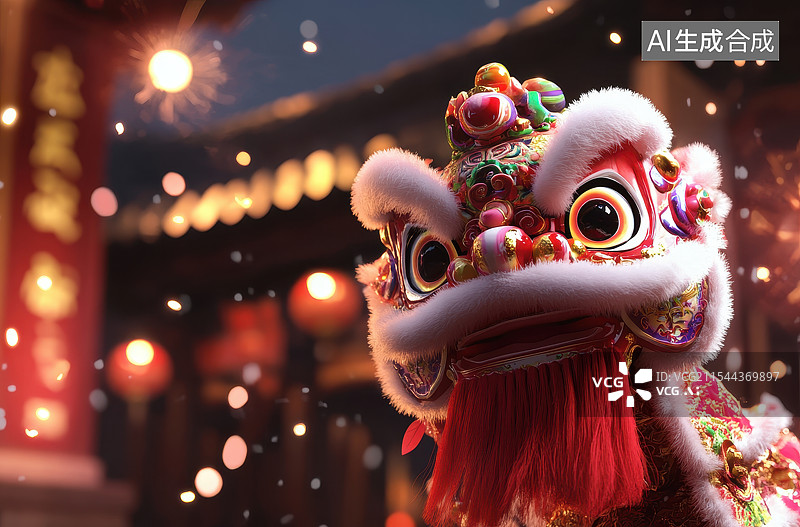 【AI数字艺术】中国传统文化非物质文化遗产舞狮表演图片素材