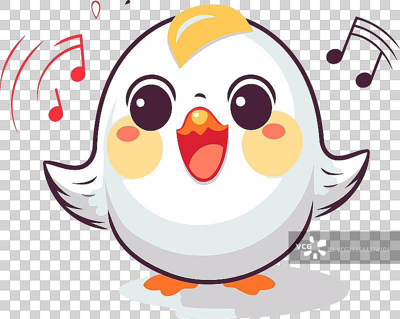 可爱的小鸡与白色背景上的音符图片素材