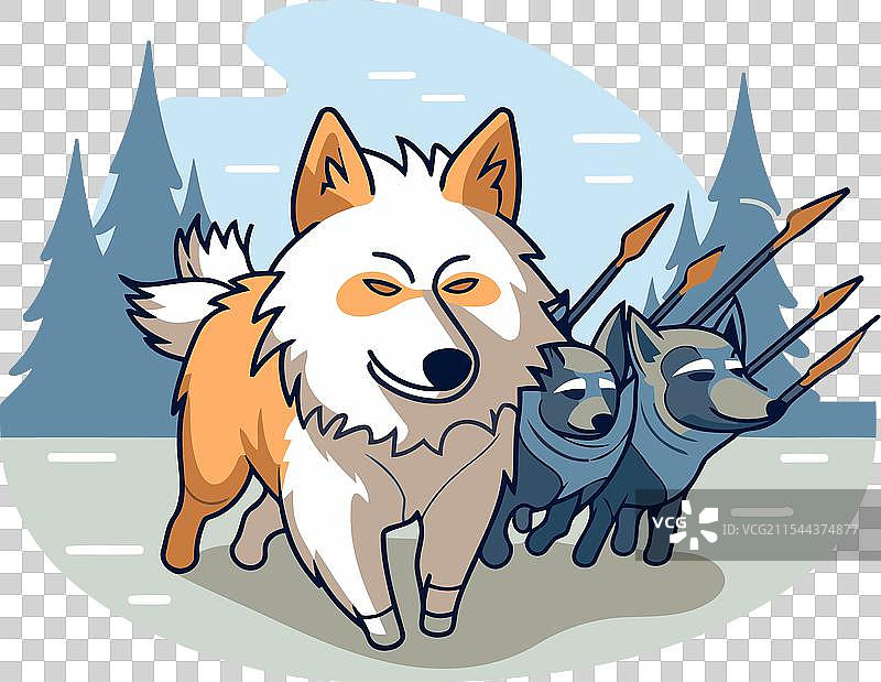 森林中奔跑的萨摩耶犬卡通形象图片素材